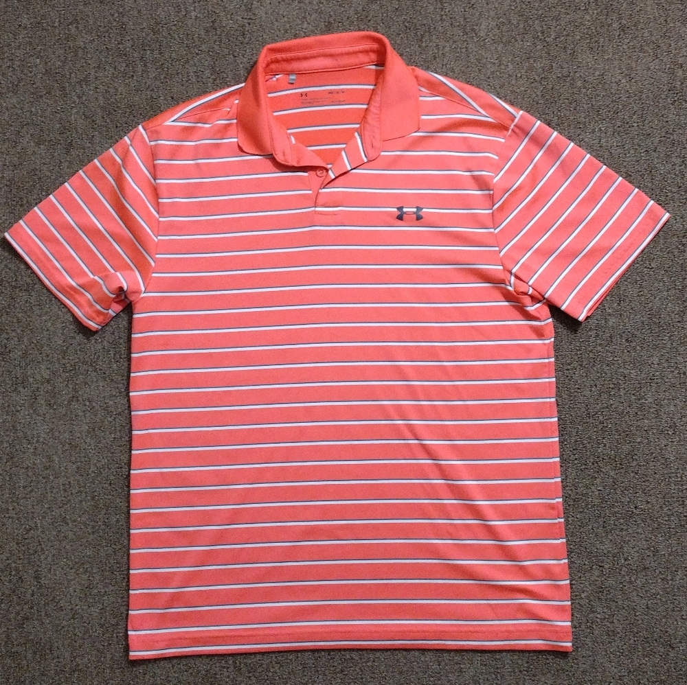 Under Armour Heat Gear Mix Color  Stripped Polo Shirt Mens Medium Golf Casual